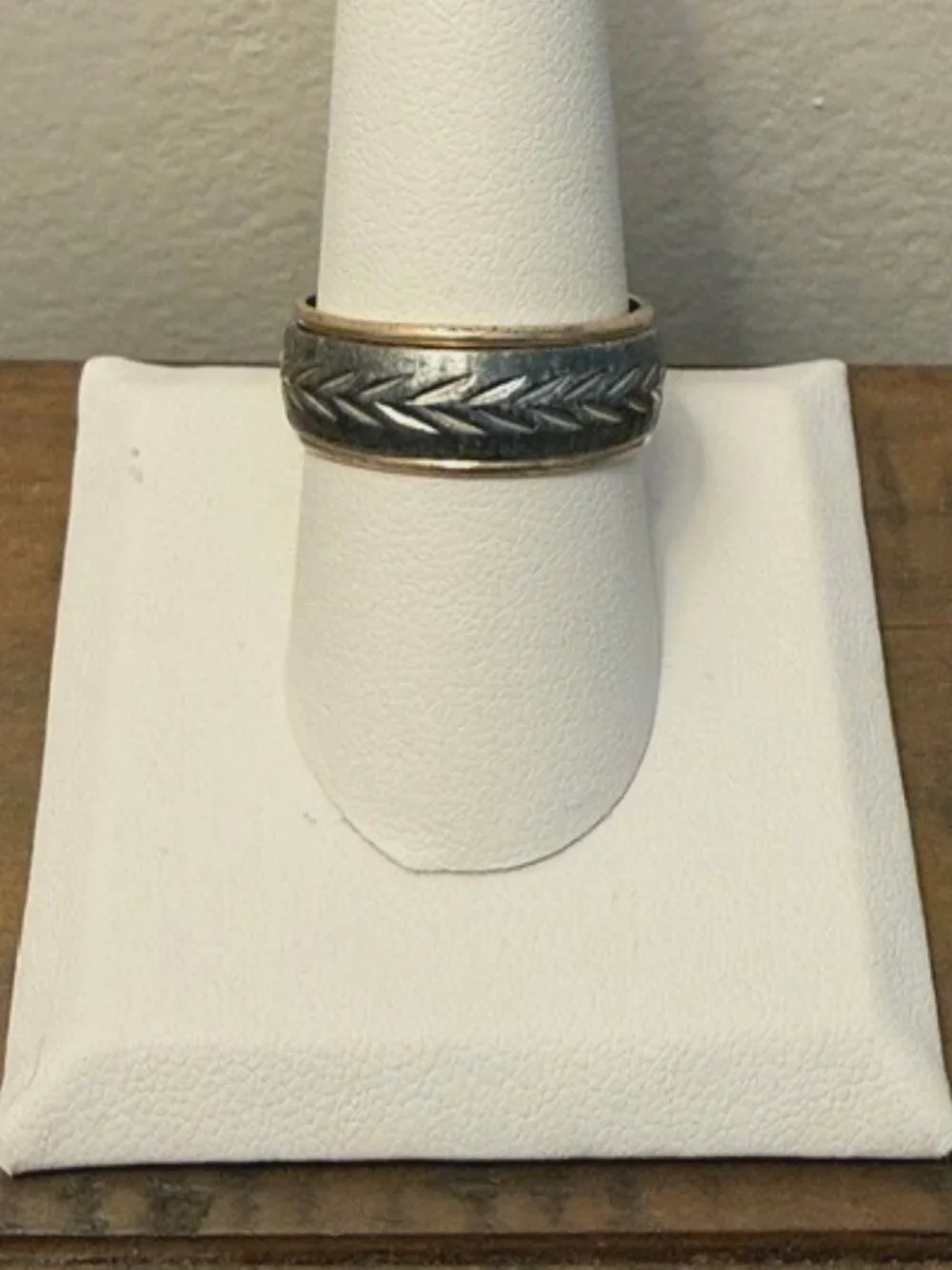 Vintage 10K GF Gold-Filled Sterling Silver Etched Wedding Cigar Band Ring Sz 9.5